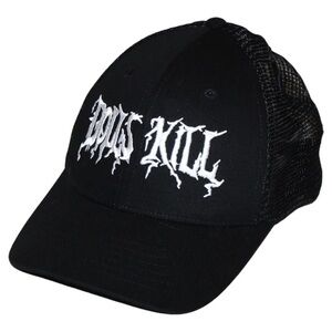 DOLLS KILL Black Trucker White Embroidery SnapBack Cap Hat